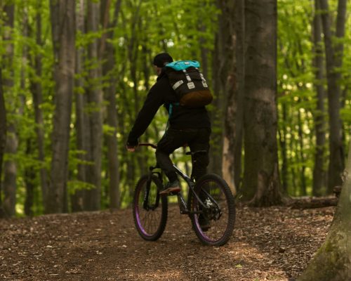 Mann auf einem Mountainbike im Wald